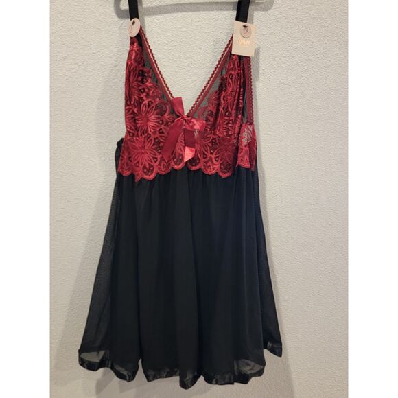 NWT Spree Intimates Black & Red Floral Lace Babydoll, XL - Style #10/BK/RD - Picture 3 of 7